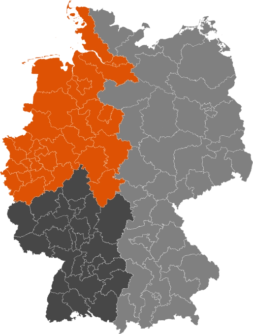 Deutschlandkarte mit den Vertriebsgebieten